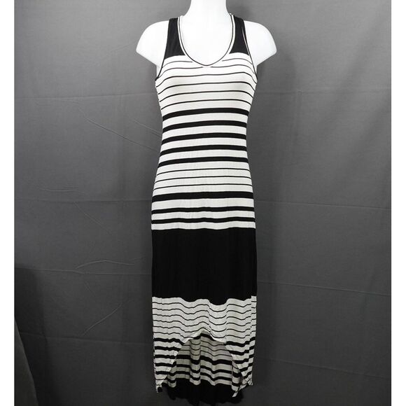 Womens Tank Dress XS Black White Knit Sundress Maxi Y2K Retro Statement Coastal - Picture 1 of 11